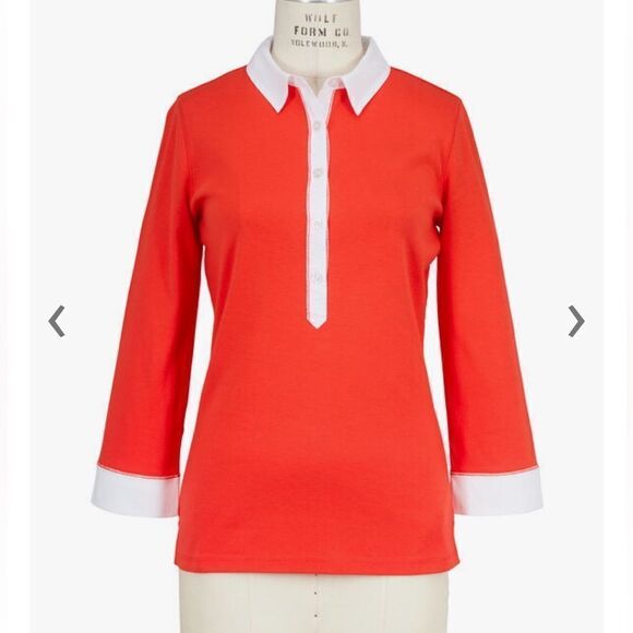 BOGNER Masha Red Cotton Three-Quater Sleeve Polo